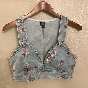 Sexy Floral Jean Tank Overall Vest Top XS